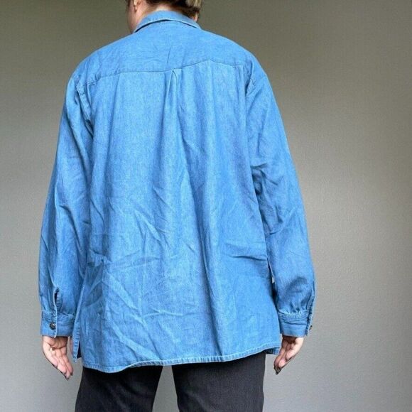Vintage German Women's Long Sleeve Denim Button Down Oversized Shirt Blue Sz M - Picture 6 of 9